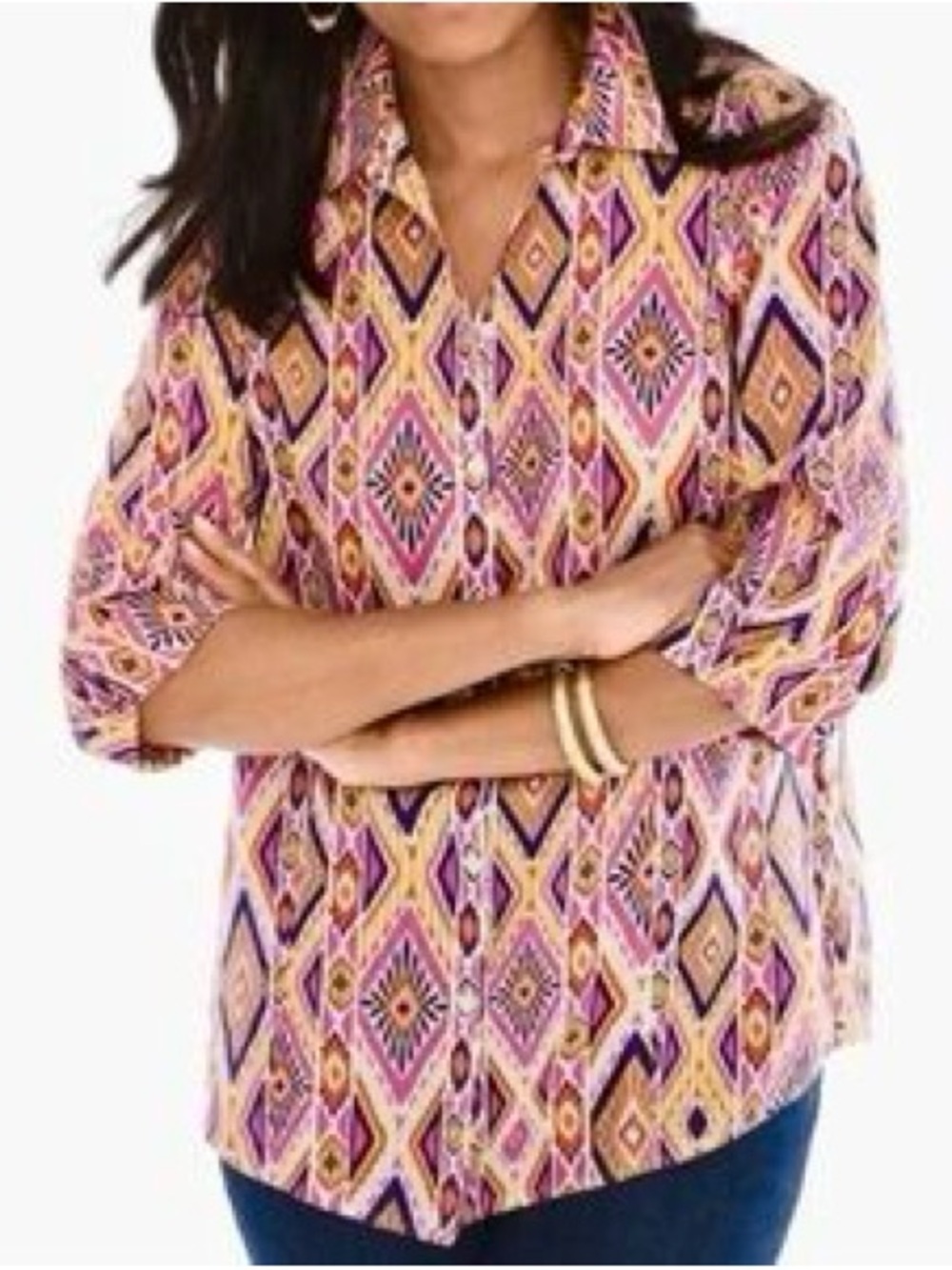 Chicos Effortless 100% Linen Button Up Back Shirt Size 3/XL Orange Pink Boho - Picture 9 of 9